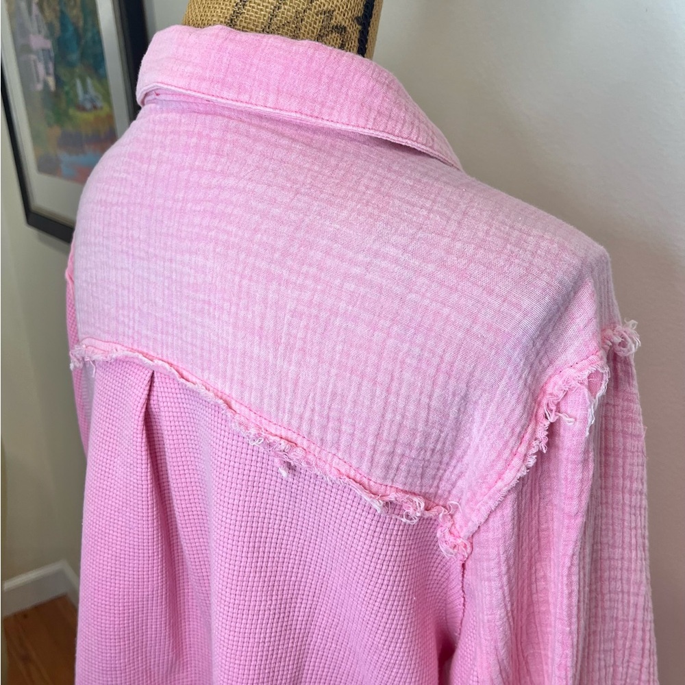 POL Oversized Button Down Waffle Knit Combo Top P… - image 11